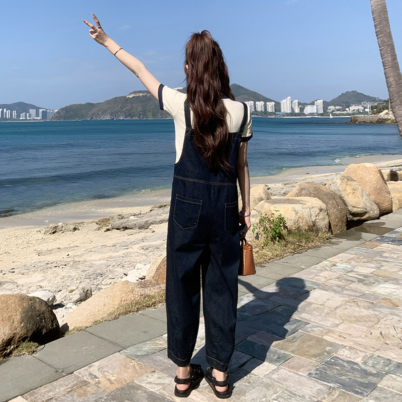 【现货！夏新】057P1051582025新款休闲牛仔九分背带裤(单裤),女装连体裤,2C037