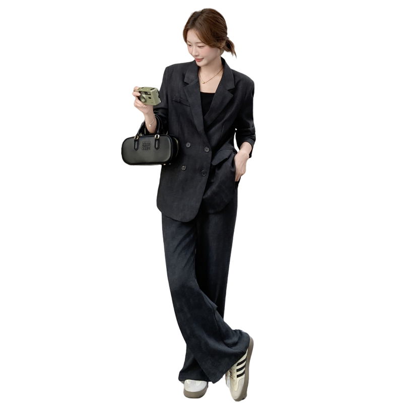 高级感黑色扎染西服套装女2025秋季新款通勤穿搭西装阔腿裤两件套,女装套装/套裙,2C088