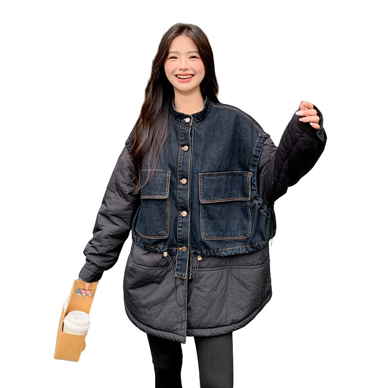 现2025冬装新款牛仔拼接假两件加厚棉服外套2C233-8837-P205-K289,女装棉衣/棉服,2C233