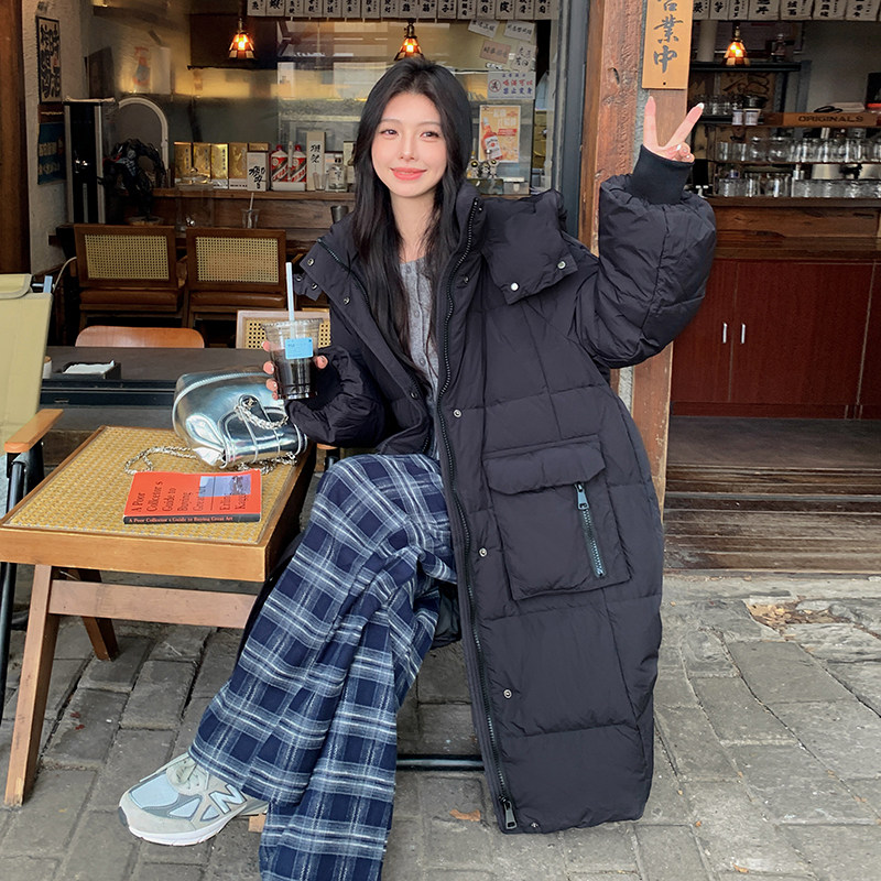 新款红色连帽羽绒服女冬2025新款韩系高级感中长款厚外套,女装羽绒服,2C177