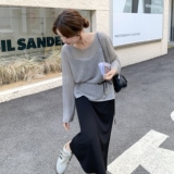 时尚休闲套装女春秋季设计感镂空薄款针织衫内搭吊带裙长袖两件套，女装连衣裙，2C166