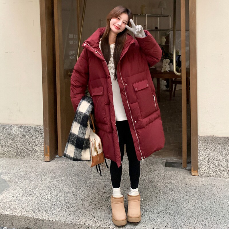 爆款炸街红色羽绒棉服女2025冬季新款港风气质过膝加厚保暖外套潮,女装羽绒服,2C139