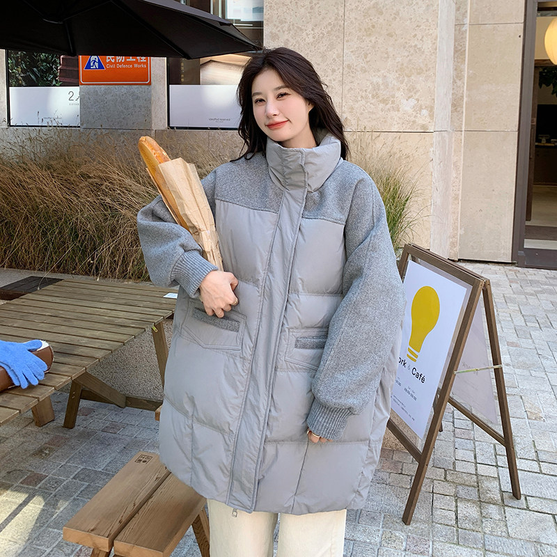 现货：冬装新款欧版宽松型毛呢撞色羽绒服2C135-5019P315K468图片