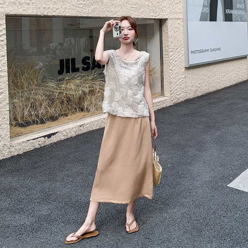 夏季新品两面穿亮片马甲＋半身裙两件套2C2851836P155K228,女装半身裙,2C285