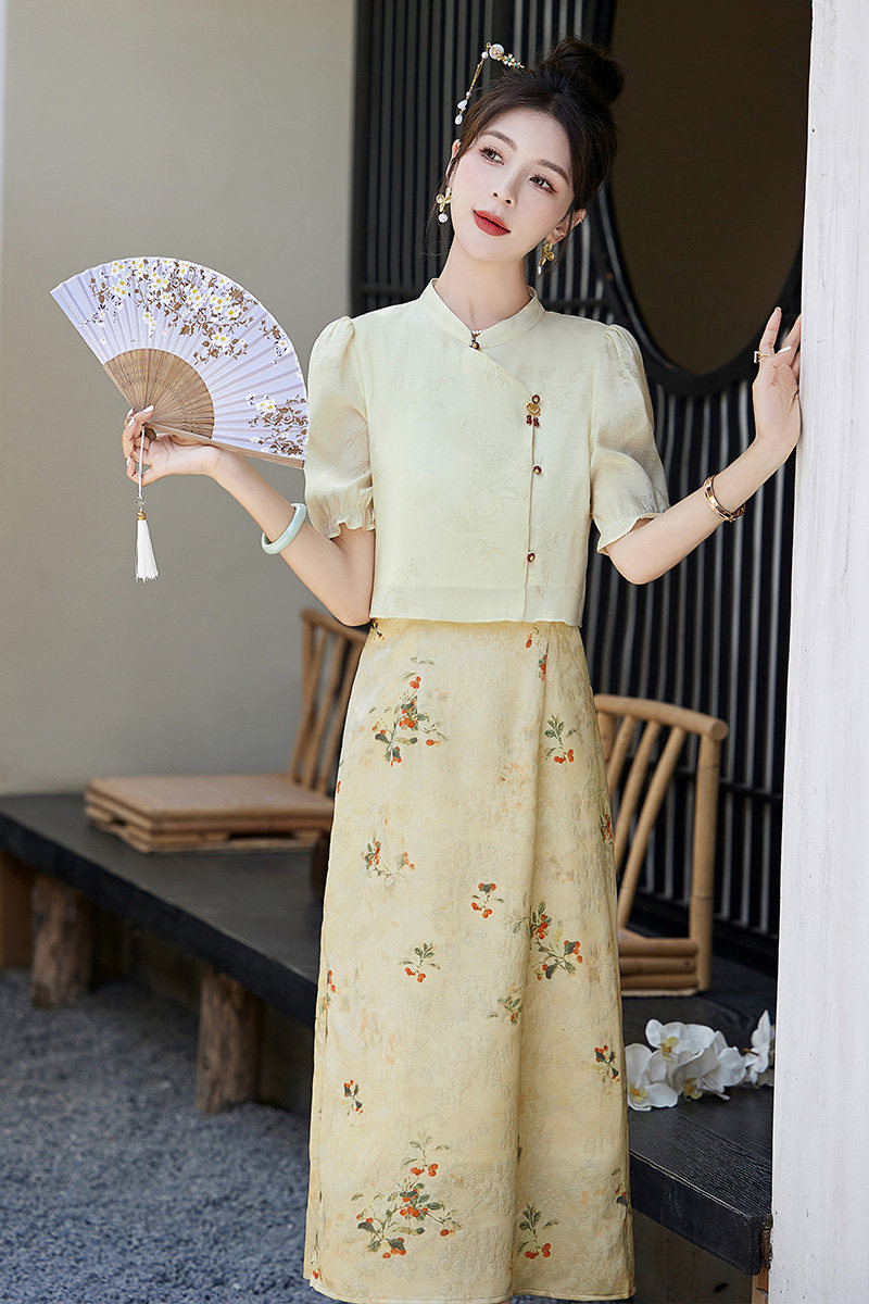 2025夏季新款新中式复古提花两件套套裙,女装套装/套裙,衣佳和
