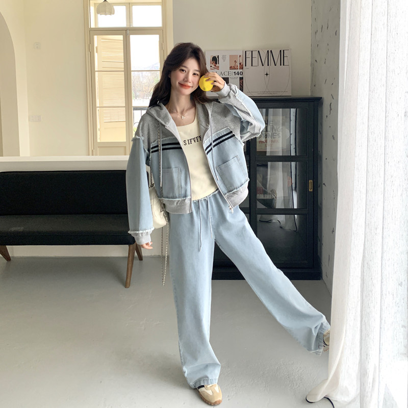 档口现货2025新款春秋装女装休闲牛仔拼接两件套360-p170-k248,女装套装/套裙,2C266