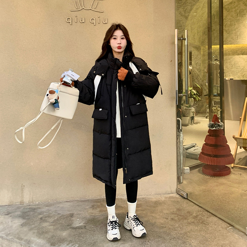 黑色中长款羽绒服女冬季新款高级感宽松小个子加厚显瘦面包服外套,女装羽绒服,2C203