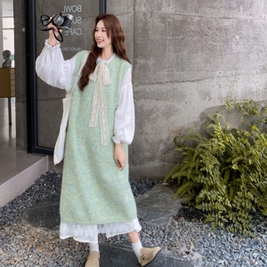 氛围感减龄套装裙女2025秋季新款法式温柔风针织背心连衣裙两件套图片