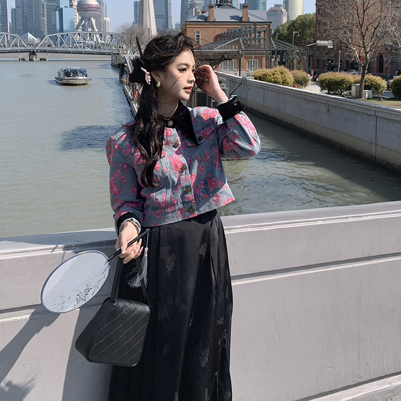 2025新款春季复古印花牛仔短外套,女装短外套,2C222