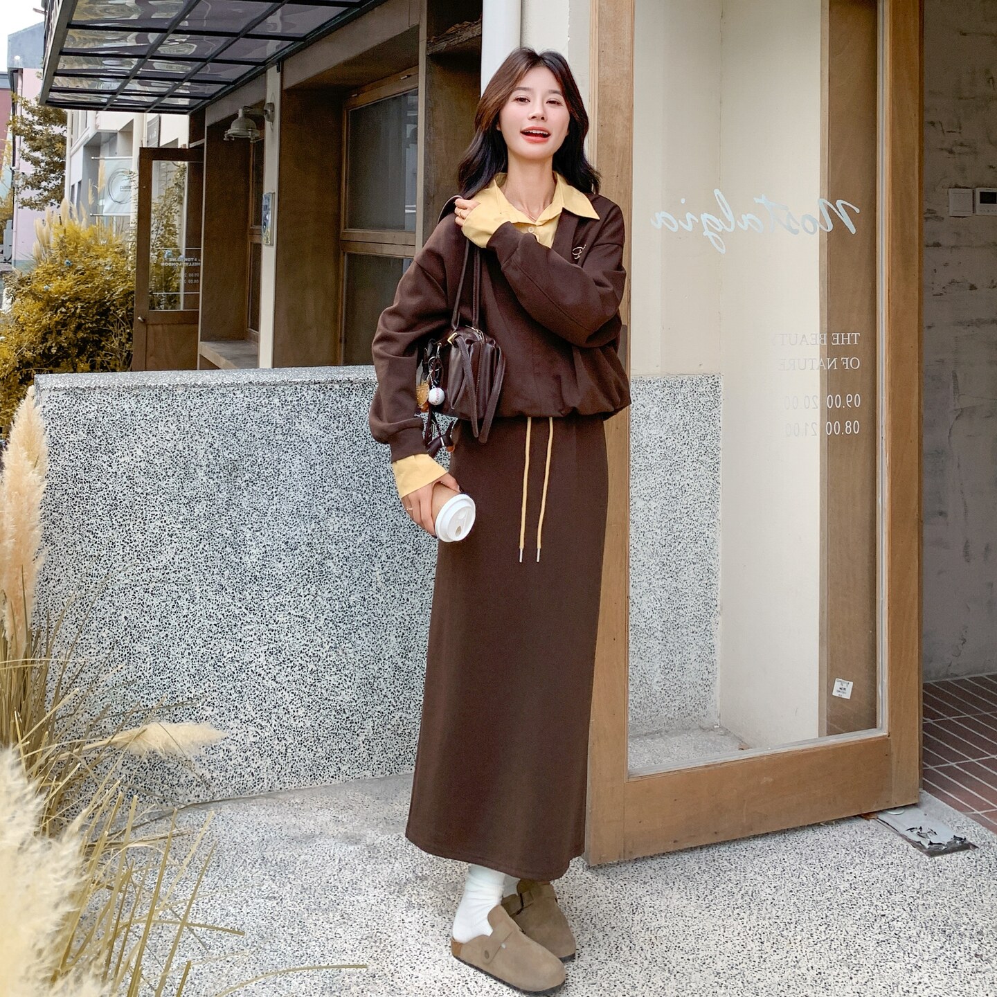 档口现货/撞色衬衫领假两件卫衣半身裙套装2C233-5823-P170-K259,女装套装/套裙,2C233