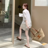 米白色时尚减龄轻薄衬衫套装女2025夏季新款小个子休闲短裤两件套，女装套装/套裙，2C166