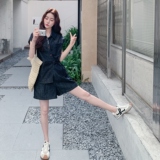 韩系显瘦牛仔衬衫短裤两件套女2025夏新款港风复古休闲穿搭一整套，女装套装/套裙，2C323