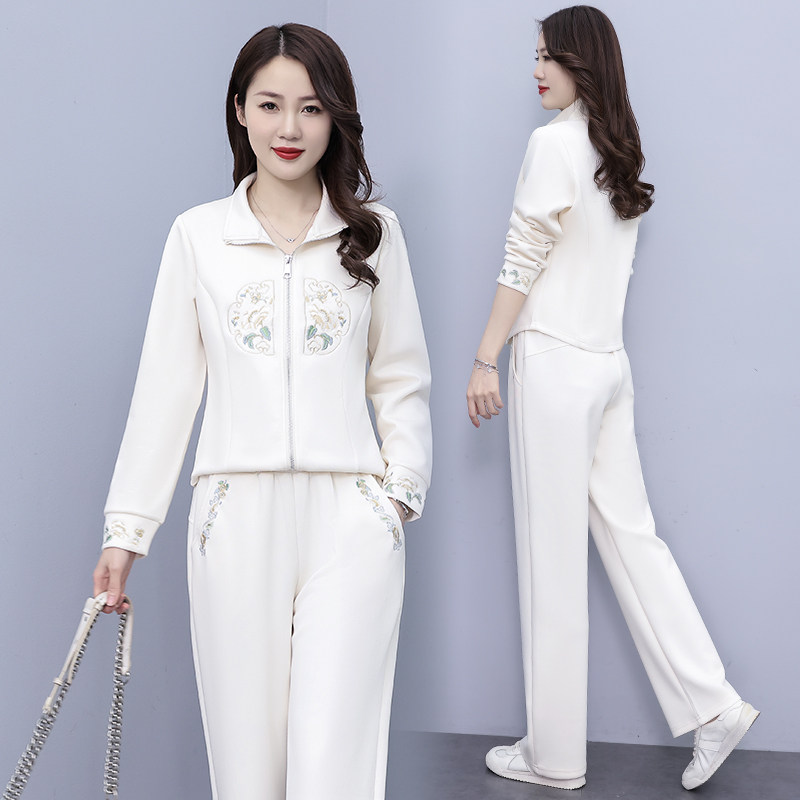 2025春装新款时尚洋气风刺绣休闲减龄新中式两件套套装,女装套装/套裙,先锋丽姿
