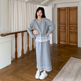 新品灰色慵懒风蕾丝卫衣开叉半身裙时尚套装5861-P150-K218，女装套装/套裙，2C159