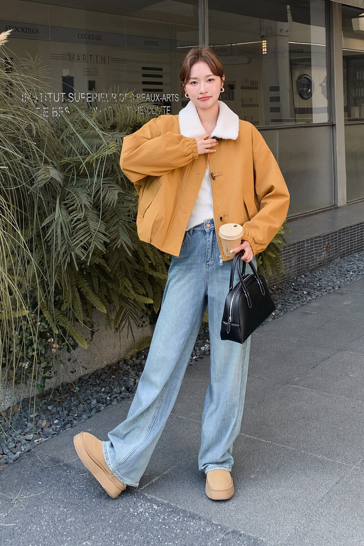 羊羔毛领黄色工装派克服女冬季2025新款短款棉服小个子流行超火,女装棉衣/棉服,2C159