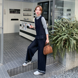 小个子木耳边牛仔背心阔腿裤套装女2025秋季新款盐甜系休闲三件套，女装套装/套裙，2C277