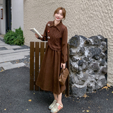 针织马甲长袖连衣裙套装女春秋盐系穿搭高级感衬衫裙两件套，女装连衣裙，2C166