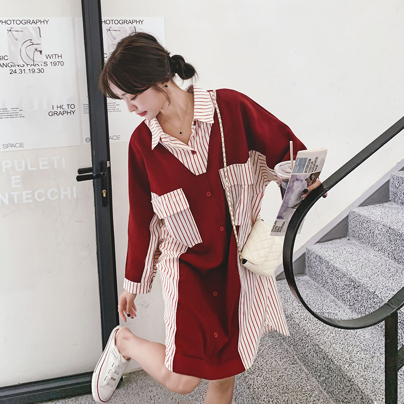 【】2023后背扣设计！条纹拼接连衣裙5011-P125K178,女装连衣裙,2C069