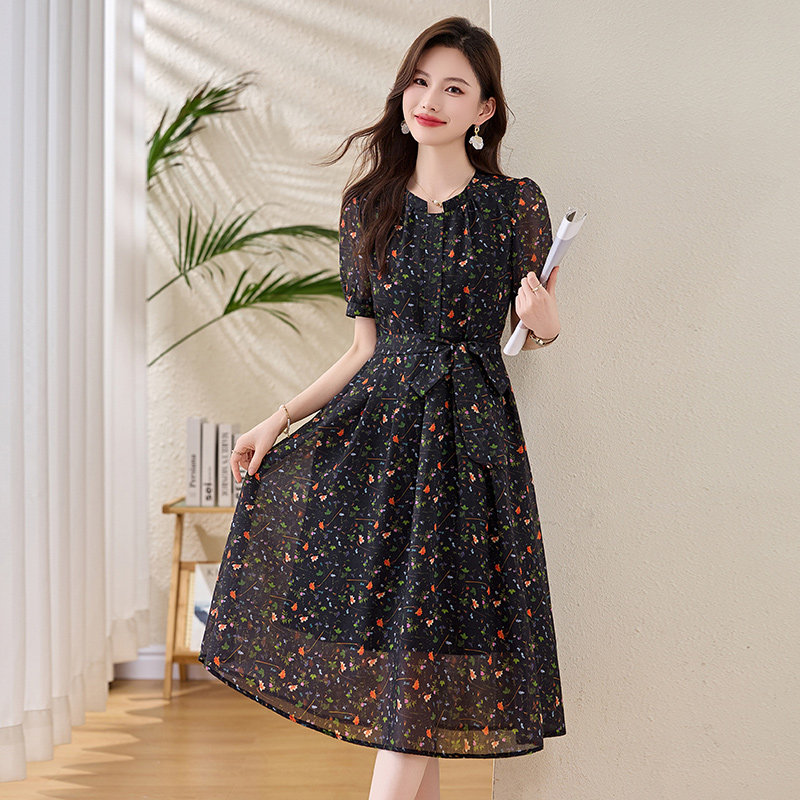 【现货】时尚碎花连衣裙女系带收腰减龄显瘦1C115-6225-P115-K258,女装连衣裙,吾爱衣