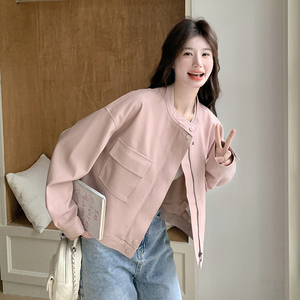 粉色立领皮衣外套女2025年新款春季chic韩系小个子机车风百搭夹克图片