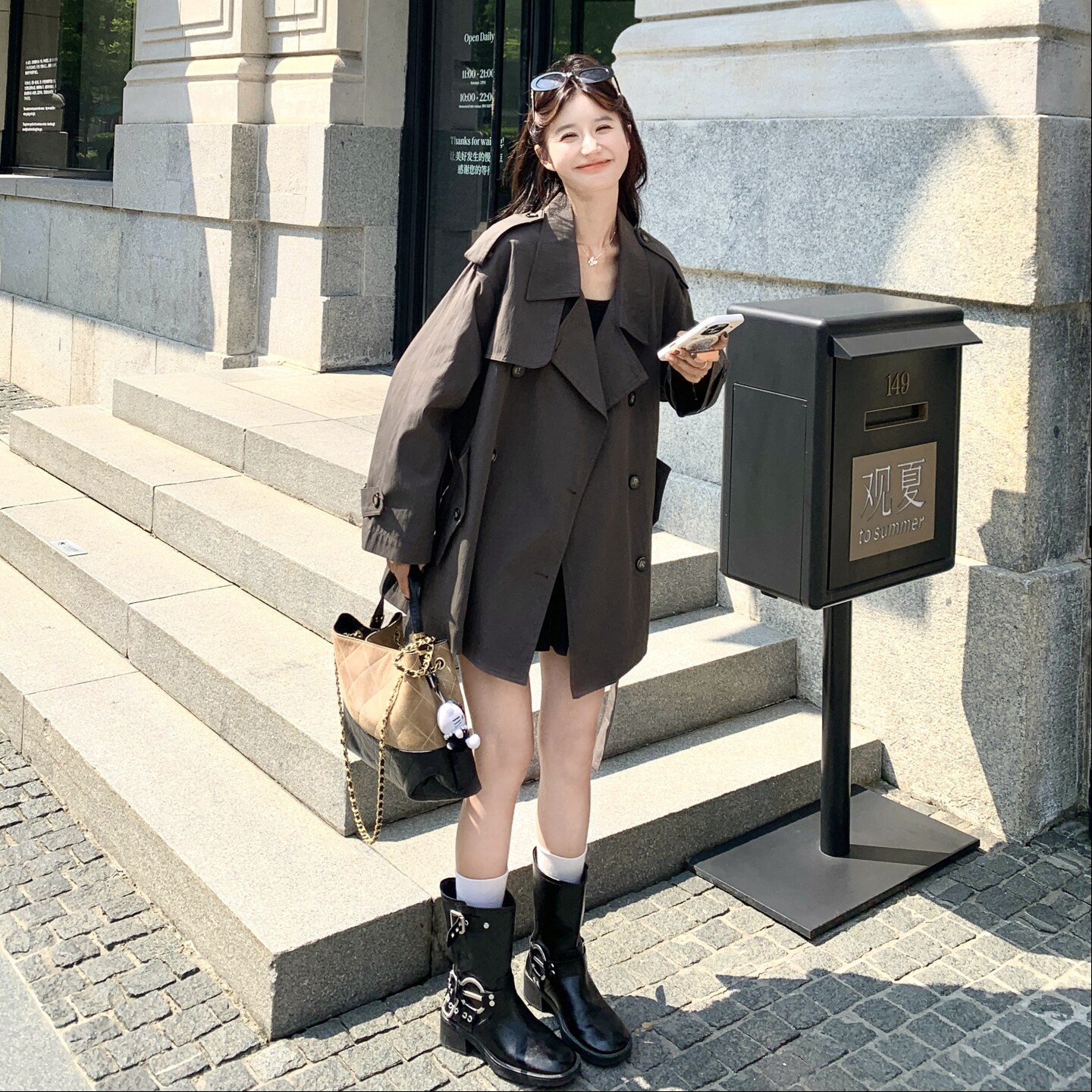 英伦风小个子风衣外套女2025秋季新款港风复古时尚宽松气质大衣潮,女装风衣,2C258