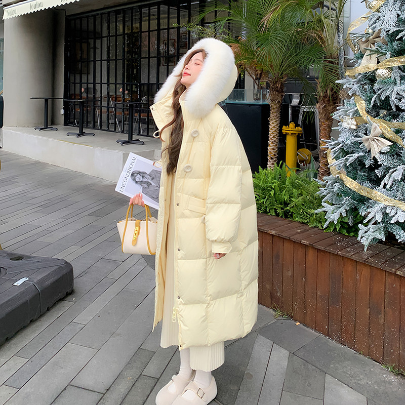 现货奶黄色长款羽绒服超长过膝2025冬季新款8161-P345-K498,女装羽绒服,2B222