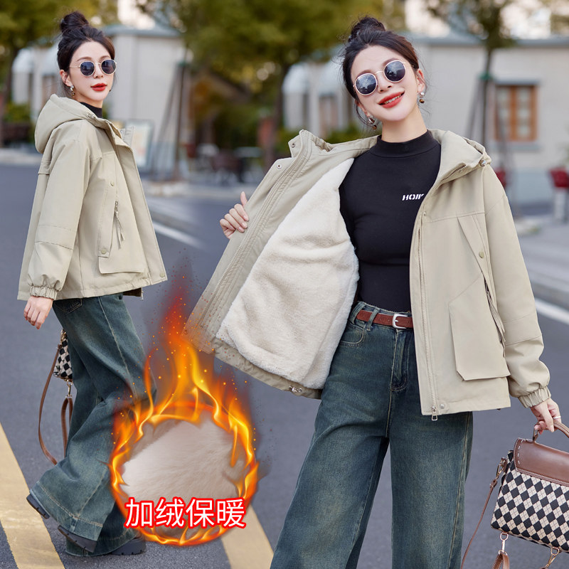 加绒派克服2025年时尚百搭小个子加厚外套保暖纯色韩版女人味上衣,女装派克服,唯婧