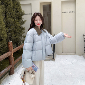 撞色灯芯绒拼接短款羽绒服女2025冬季新款小个子白鸭绒保暖外套图片