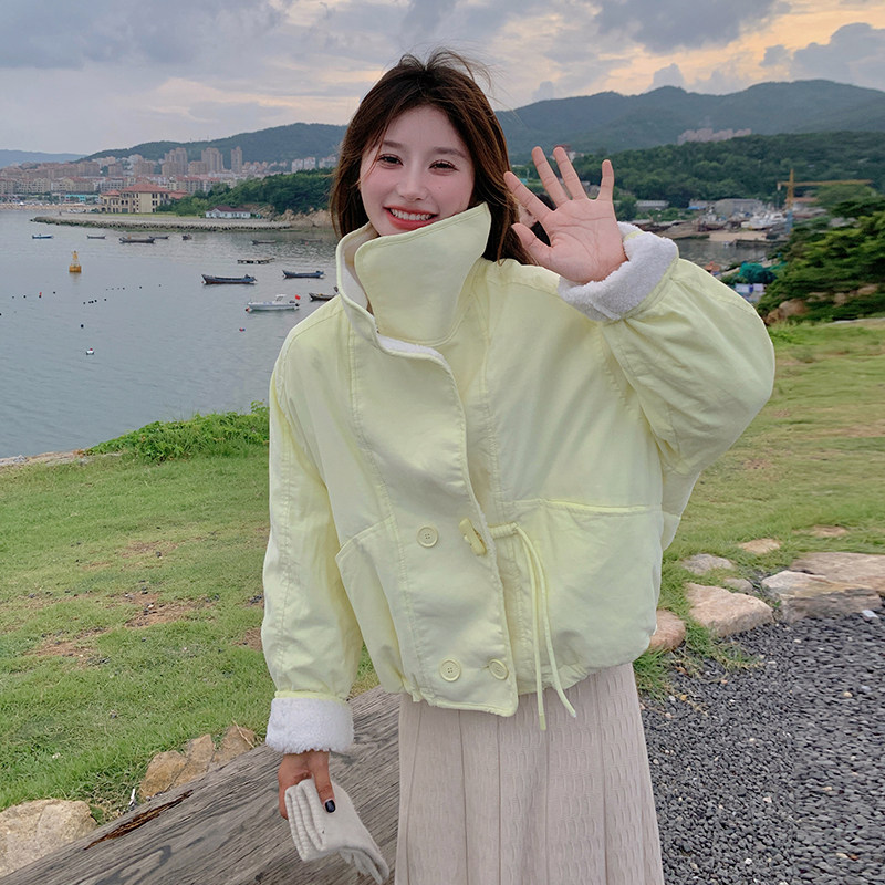 粉色羊羔毛羽绒服女短款2024冬新款小个子高级感超好看白鸭绒外套,女装羽绒服,2C177