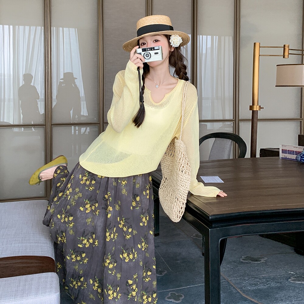 甜美针织碎花半身裙套装女夏多巴胺穿搭两件套独特漂亮巨好看绝美,女装套装/套裙,2C166