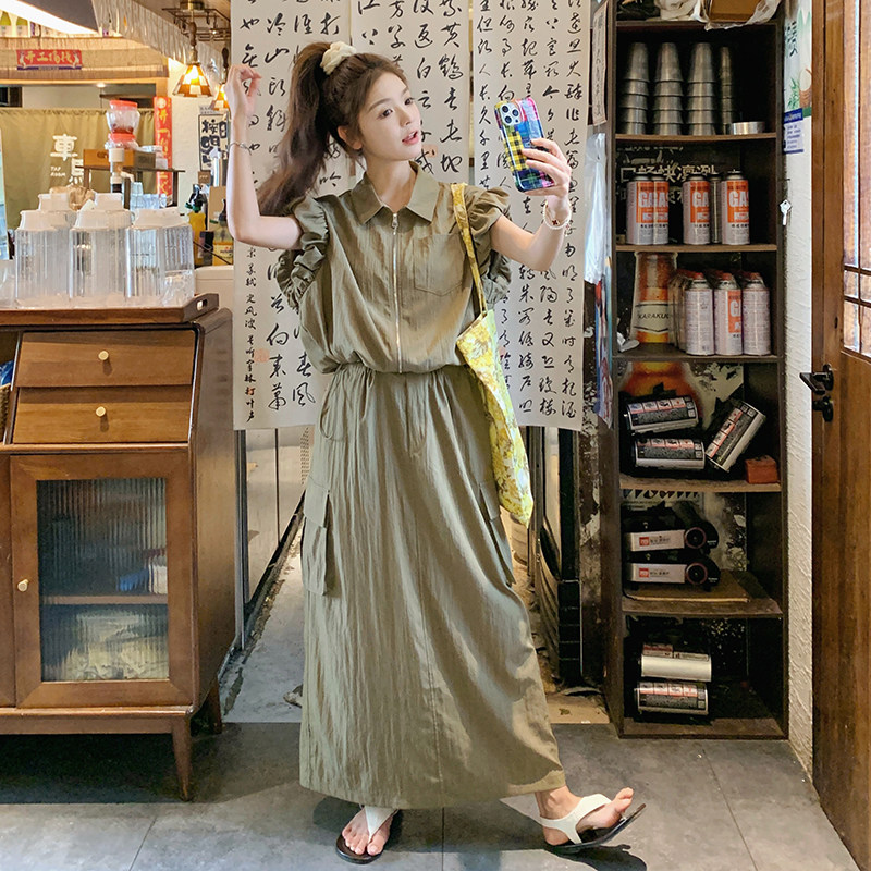 韩系俏皮减龄无袖上衣套装女2025夏季新款显瘦工装半身长裙两件套图片