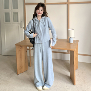 设计感休闲运动套装女2025春季新款韩系时尚显瘦卫衣阔腿裤两件套图片