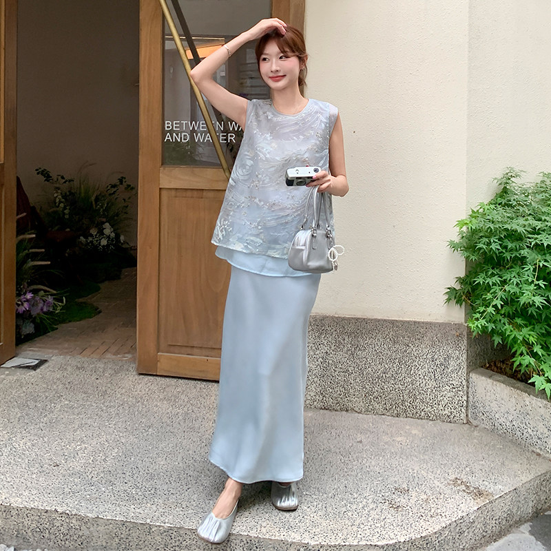 新中式国风刺绣上衣半身裙套装女2025年夏季新款小个子休闲两件套,女装套装/套裙,2D109
