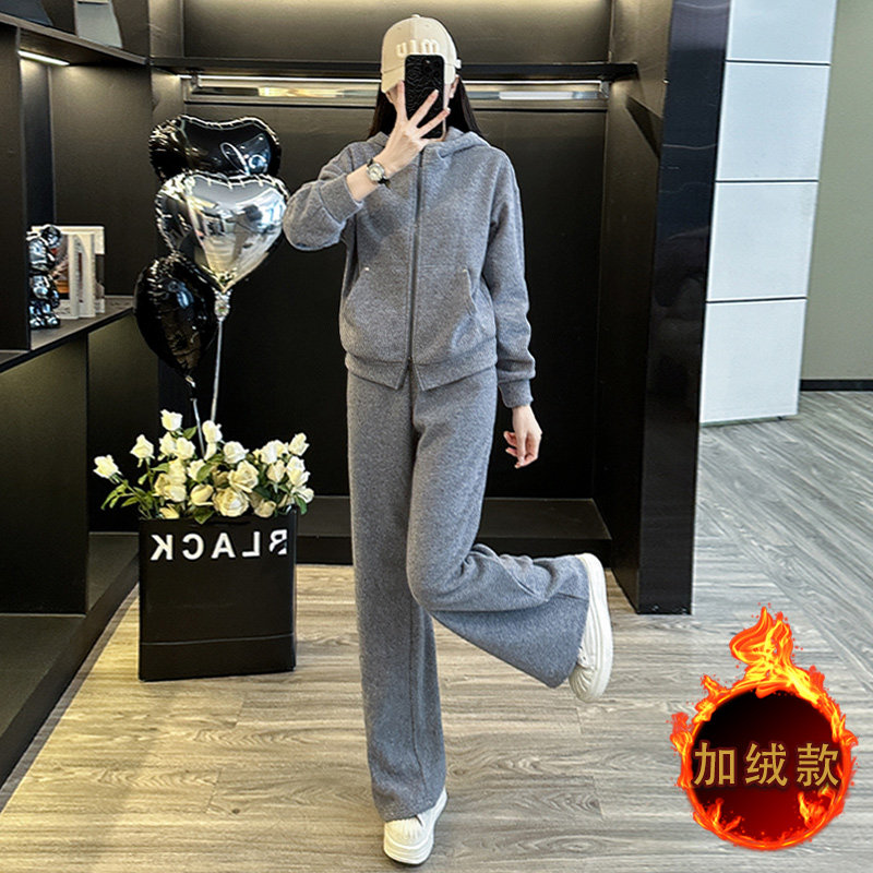 女秋冬休闲潮流拼接卫衣阔腿裤两件套,女装套装/套裙,2C310