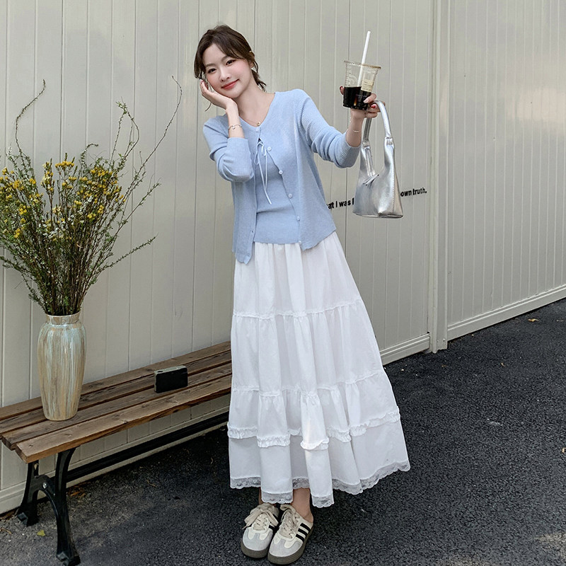 盐系穿搭一整套时尚减龄女2025春夏新款针织开衫半身裙图片