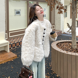 韩式chic白色皮毛一体外套女秋冬超火好看加绒加厚羊羔毛棉服夹克，女装短外套，2C217
