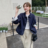 现货春季新款蓝色牛仔外套袖子假两件2C275-5501-P135-K198，女装短外套，2C275