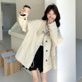 韩系2026秋季新款宽松休闲百搭显瘦立领单排扣收腰长袖外套女，女装风衣，2C159