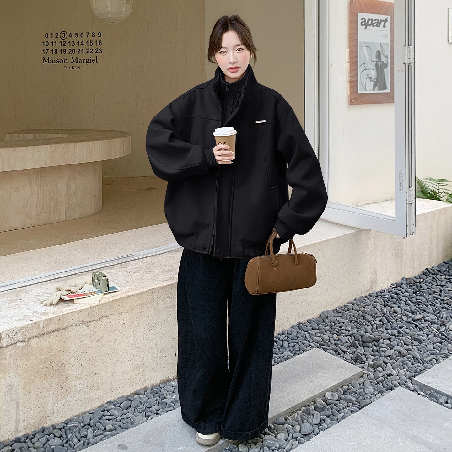 黑色设计感假两件棉服外套2025冬季新款加厚保暖百搭棉袄,女装棉衣/棉服,2D036