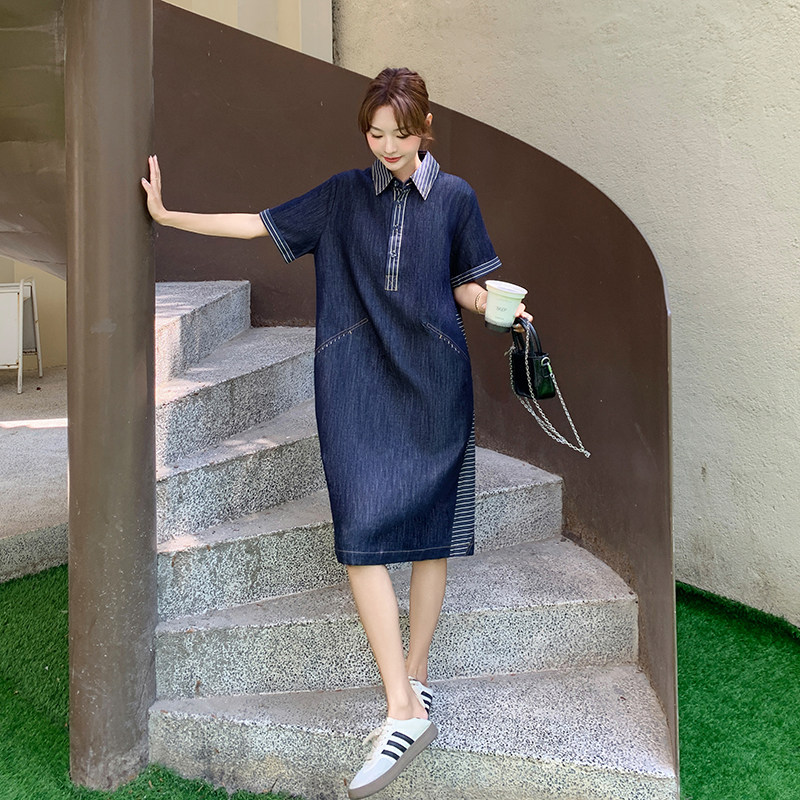 现货2025夏季休闲牛仔拼接条纹连衣裙2C326-W530-P155-K218,女装连衣裙,2C326