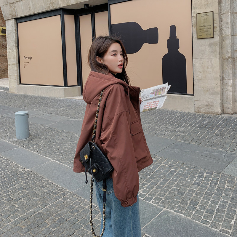 韩版减龄甜酷风短款连帽外套女2025春秋季新款显瘦设计感夹克上衣,女装短外套,2C266