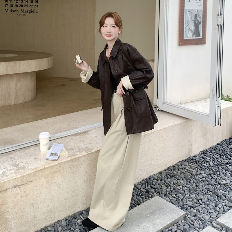 美拉德复古洋气chic皮衣外套女2025早春秋美式复古高级感pu皮夹克,女装皮衣,2C275