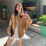 韩系复古拼色翻领外套女2025秋季新款设计感甜酷风休闲小个子夹克，女装短外套，2B235