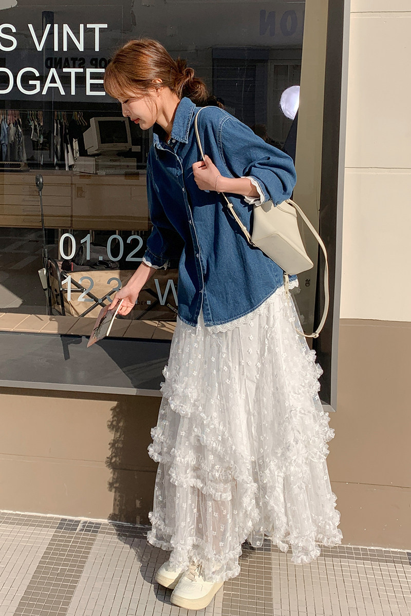 蕾丝拼接百褶半身裙套装女春秋2025新款两件套休闲ootd穿搭超好看,女装套装/套裙,2D148