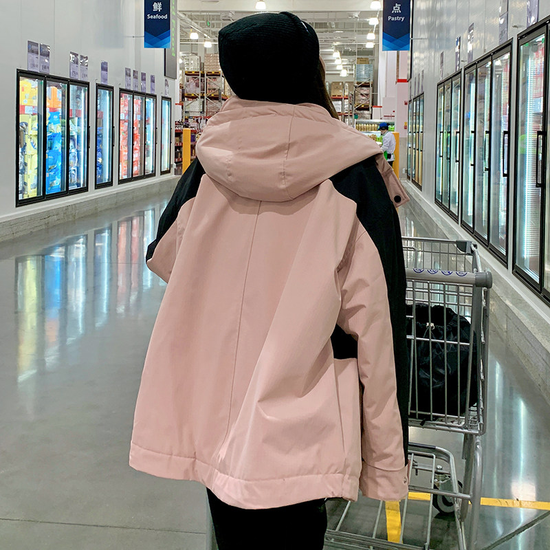 连帽工装冲锋衣加厚兔毛绒内里派克棉服3083P215K308,女装派克服,2C166