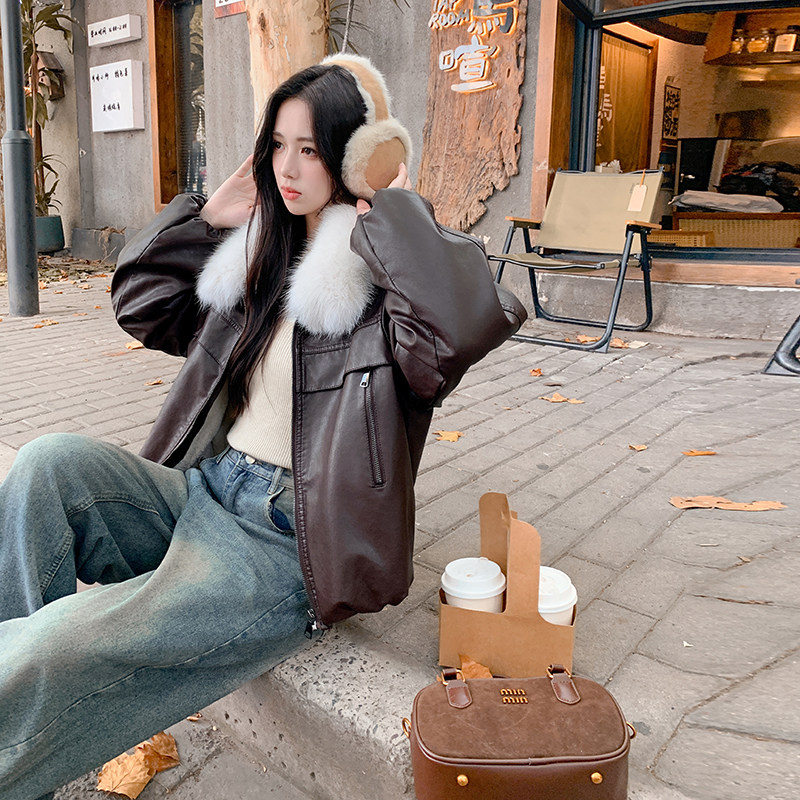 现货 加绒洗水皮棉外套配可脱卸真狐狸毛领2C233-8856-P210-K299图片