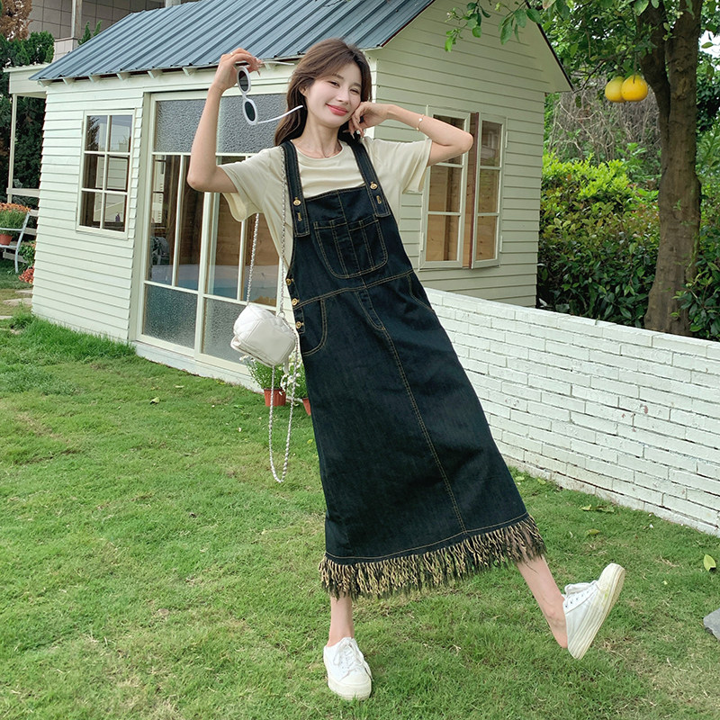 现货-主推-牛仔流苏背带裙两件套2520P150K208,女装套装/套裙,2C252