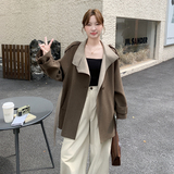 pu皮拼接格子毛呢大衣女秋季2025年小个子收腰高级感时髦气质外套，女装毛呢外套，2C203