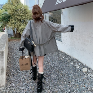 韩系工装风撞色风衣女2025秋季新款通勤风查看高级感中长款外套图片