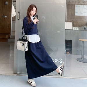 学院风条纹衬衫叠穿卫衣套装裙女2025秋新款休闲显瘦半身裙三件套图片